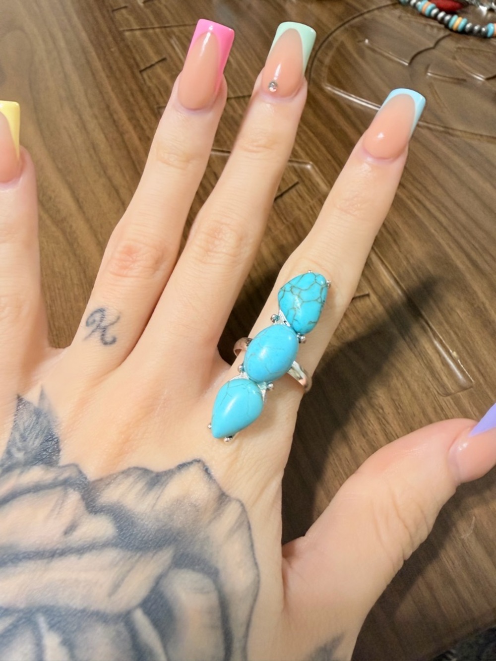 Turquoise Triple-Stone Silver Ring — Blue Gemstone Statement